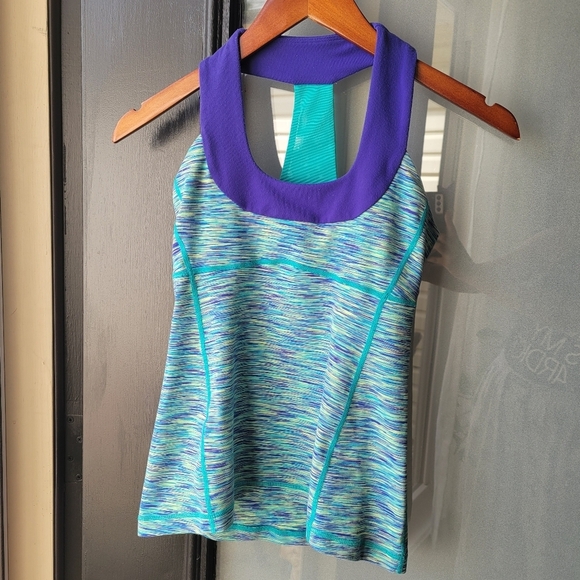 LULULEMON Size 4 Scoop Neck No Limits Tank Top Green Aqua/Blue/Purple, yellow - Picture 1 of 9
